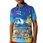 Happy Australia Flag Day Kid Polo Shirt Aussie Animals Grunge Style