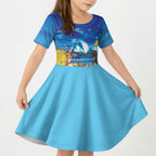 Happy Australia Flag Day Kid Short Sleeve Dress Aussie Animals Grunge Style