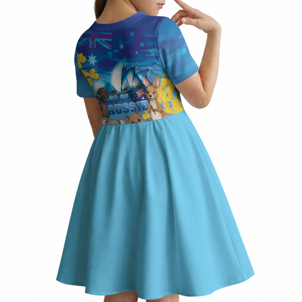 Happy Australia Flag Day Kid Short Sleeve Dress Aussie Animals Grunge Style