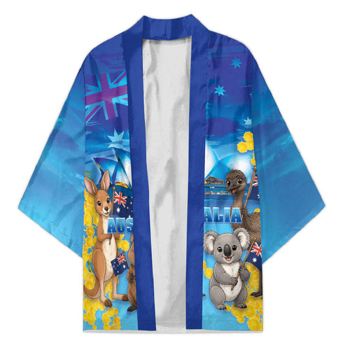 Happy Australia Flag Day Kimono Aussie Animals Grunge Style