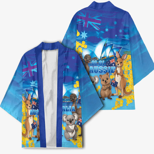 Happy Australia Flag Day Kimono Aussie Animals Grunge Style