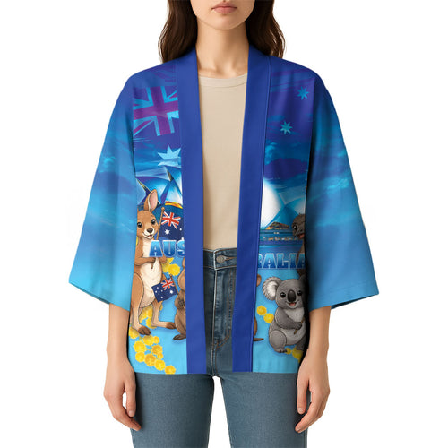 Happy Australia Flag Day Kimono Aussie Animals Grunge Style