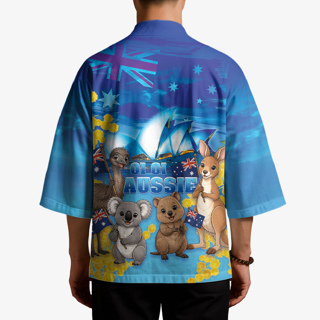 Happy Australia Flag Day Kimono Aussie Animals Grunge Style