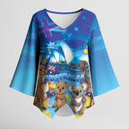 Happy Australia Flag Day Kimono Sleeve Blouse Aussie Animals Grunge Style