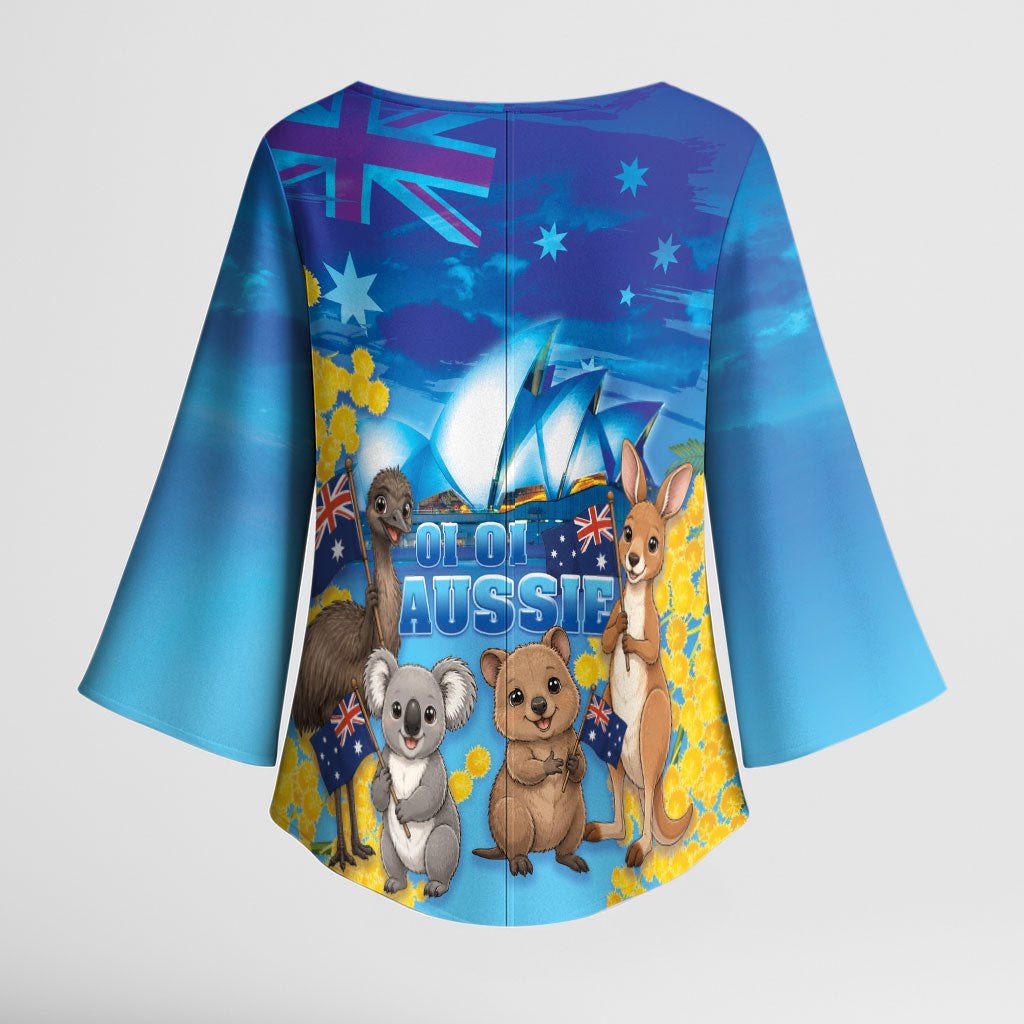 Happy Australia Flag Day Kimono Sleeve Blouse Aussie Animals Grunge Style
