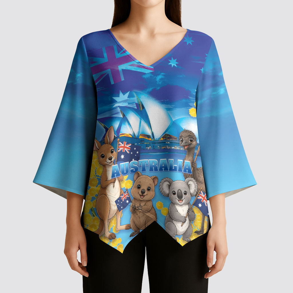 Happy Australia Flag Day Kimono Sleeve Blouse Aussie Animals Grunge Style