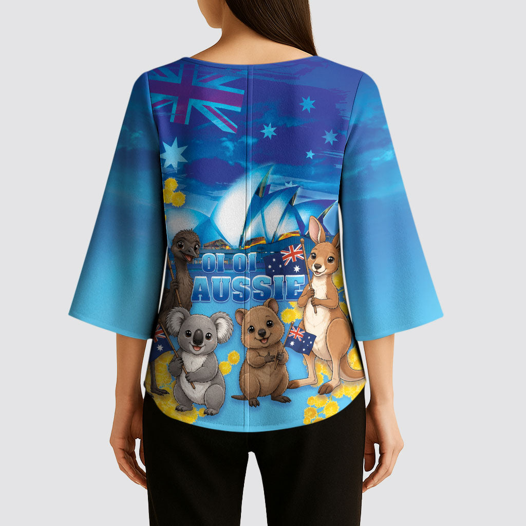 Happy Australia Flag Day Kimono Sleeve Blouse Aussie Animals Grunge Style