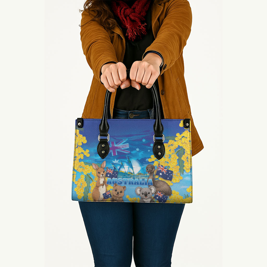 Happy Australia Flag Day Leather Bag Aussie Animals Grunge Style