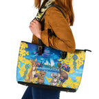 Happy Australia Flag Day Leather Tote Bag Aussie Animals Grunge Style