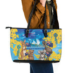 Happy Australia Flag Day Leather Tote Bag Aussie Animals Grunge Style