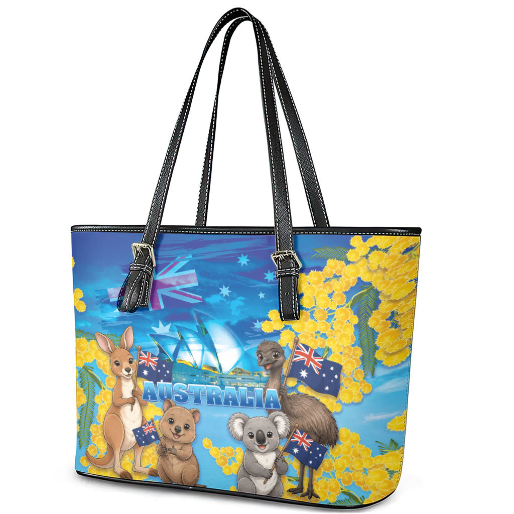 Happy Australia Flag Day Leather Tote Bag Aussie Animals Grunge Style