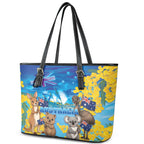 Happy Australia Flag Day Leather Tote Bag Aussie Animals Grunge Style