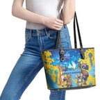 Happy Australia Flag Day Leather Tote Bag Aussie Animals Grunge Style