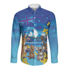Happy Australia Flag Day Long Sleeve Button Shirt Aussie Animals Grunge Style