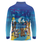 Happy Australia Flag Day Long Sleeve Polo Shirt Aussie Animals Grunge Style