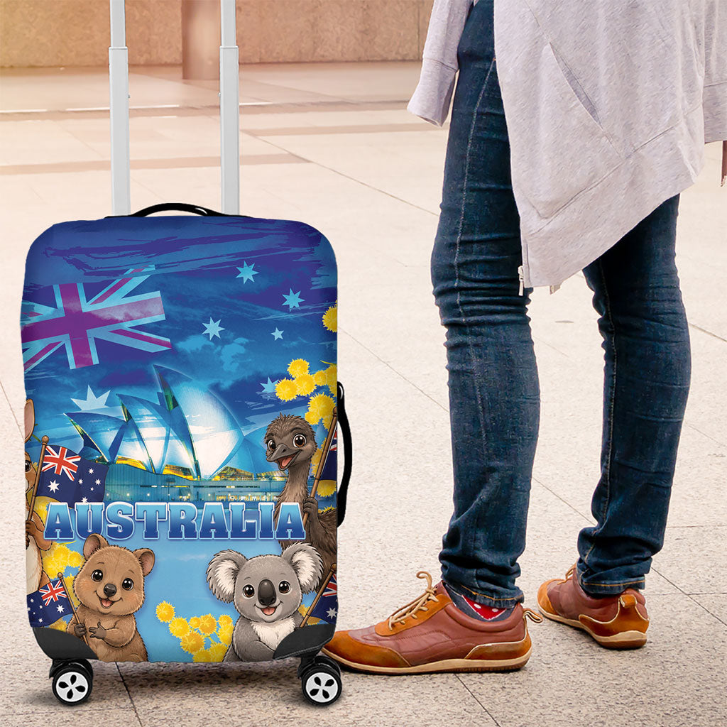 Happy Australia Flag Day Luggage Cover Aussie Animals Grunge Style