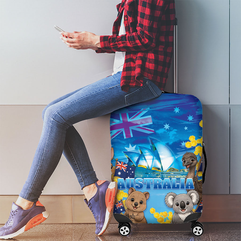 Happy Australia Flag Day Luggage Cover Aussie Animals Grunge Style