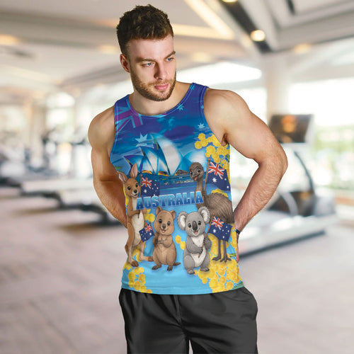 Happy Australia Flag Day Men Tank Top Aussie Animals Grunge Style