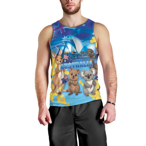 Happy Australia Flag Day Men Tank Top Aussie Animals Grunge Style
