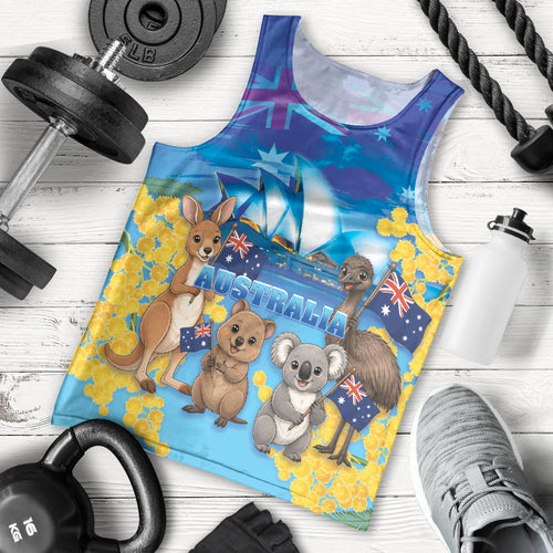 Happy Australia Flag Day Men Tank Top Aussie Animals Grunge Style