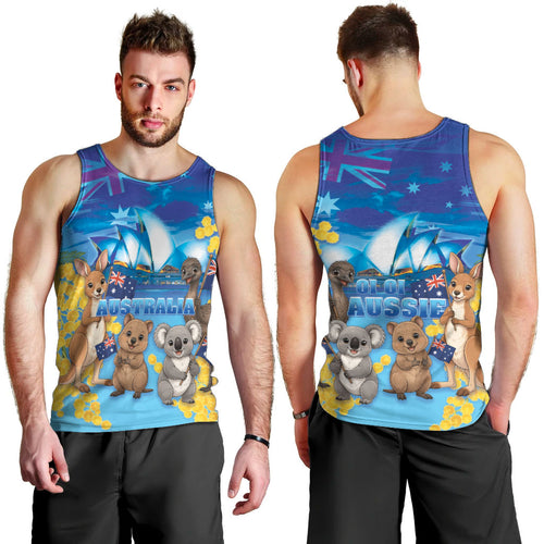 Happy Australia Flag Day Men Tank Top Aussie Animals Grunge Style