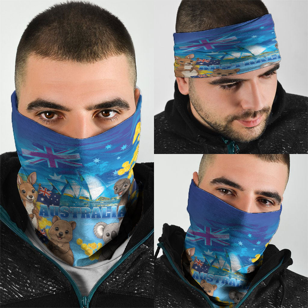 Happy Australia Flag Day Neck Gaiter Aussie Animals Grunge Style