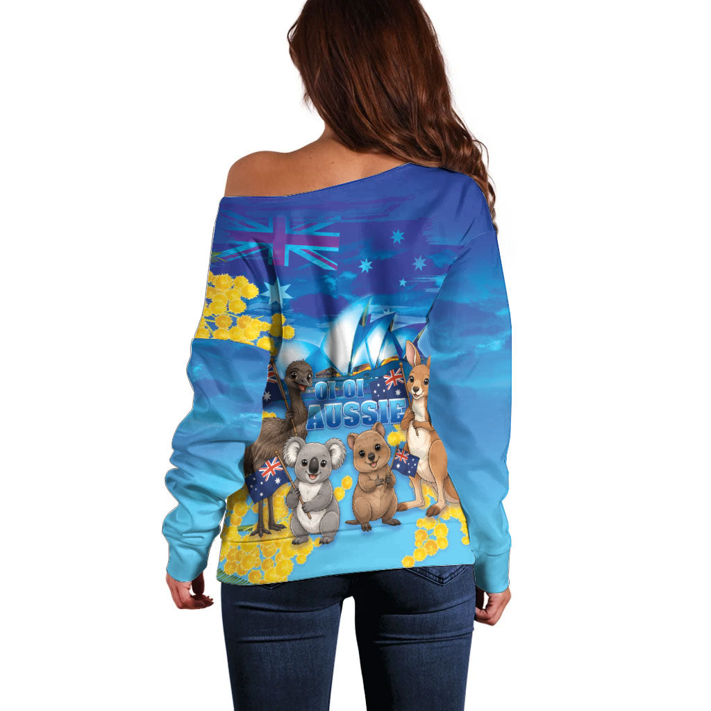 Happy Australia Flag Day Off Shoulder Sweater Aussie Animals Grunge Style