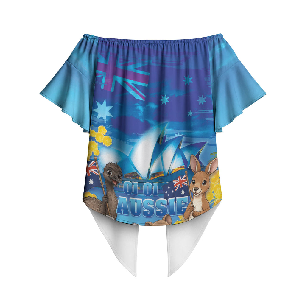 Happy Australia Flag Day Off Shoulder Wrap Waist Top Aussie Animals Grunge Style