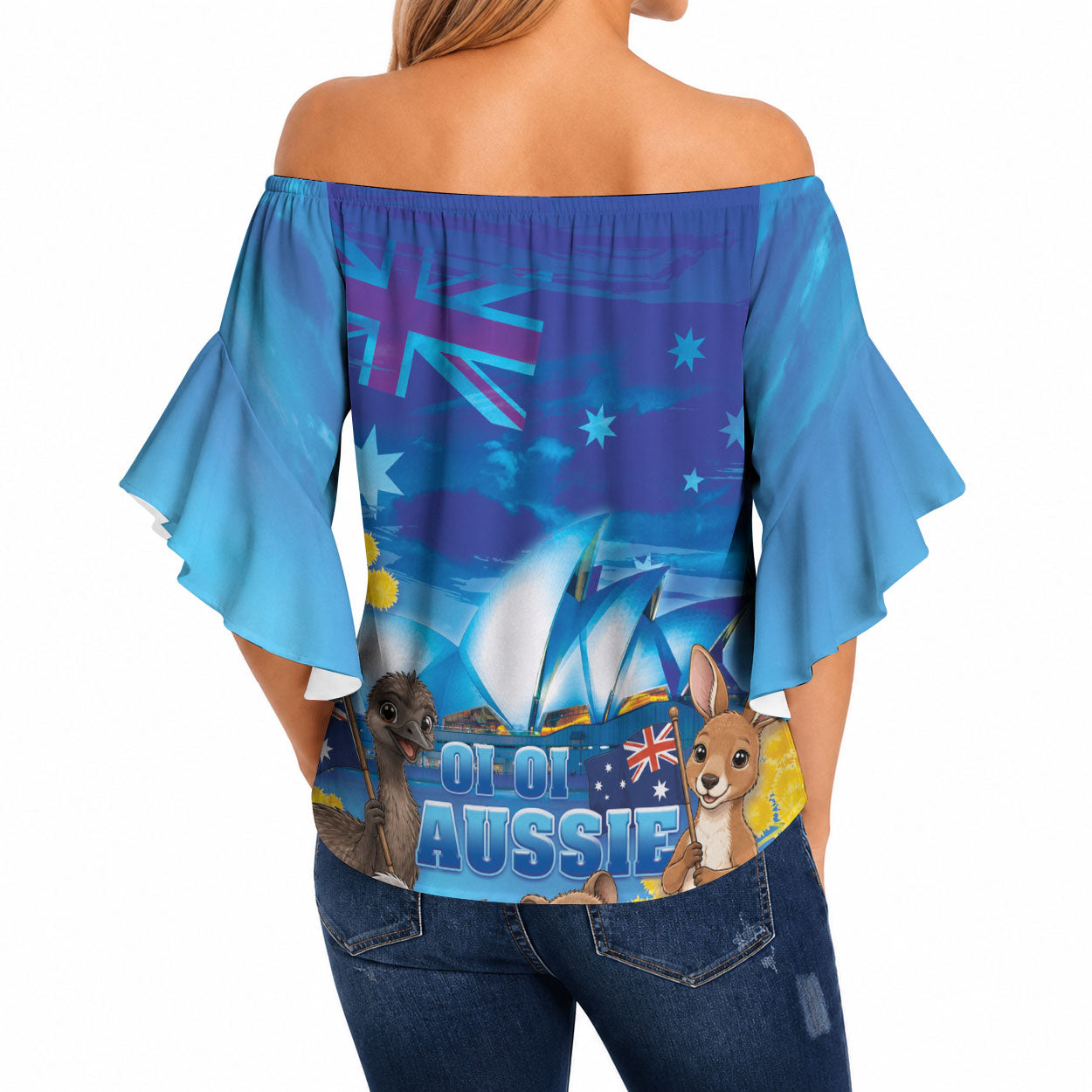 Happy Australia Flag Day Off Shoulder Wrap Waist Top Aussie Animals Grunge Style
