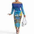 Happy Australia Flag Day Off The Shoulder Long Sleeve Dress Aussie Animals Grunge Style