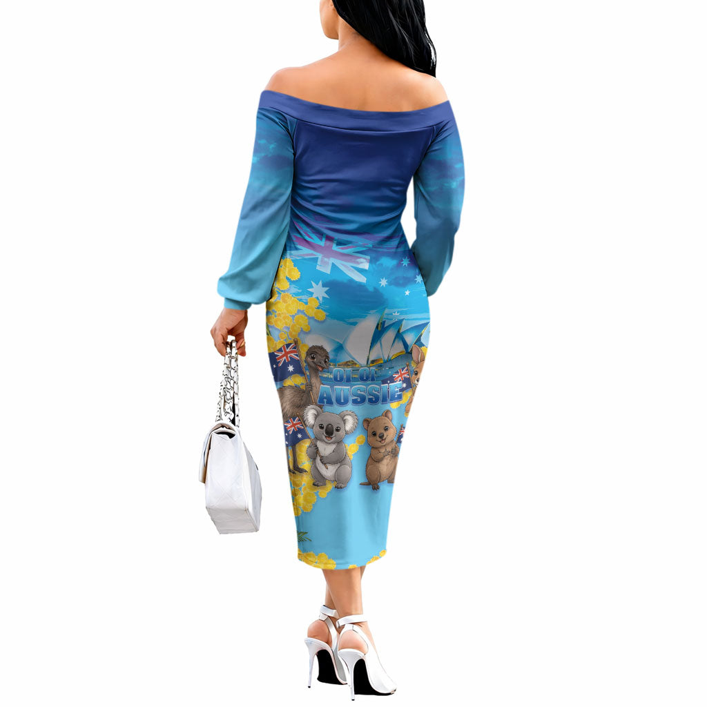 Happy Australia Flag Day Off The Shoulder Long Sleeve Dress Aussie Animals Grunge Style