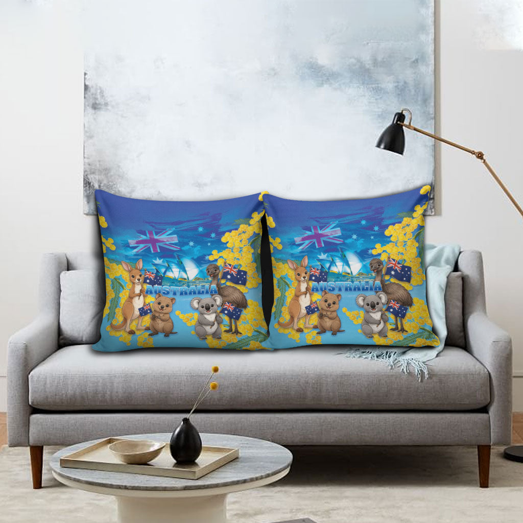 Happy Australia Flag Day Pillow Cover Aussie Animals Grunge Style