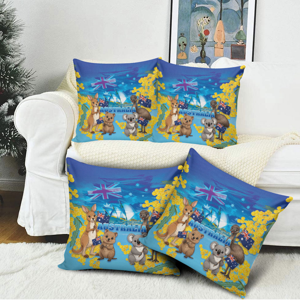 Happy Australia Flag Day Pillow Cover Aussie Animals Grunge Style