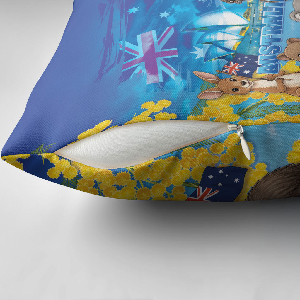 Happy Australia Flag Day Pillow Cover Aussie Animals Grunge Style
