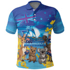 Happy Australia Flag Day Polo Shirt Aussie Animals Grunge Style