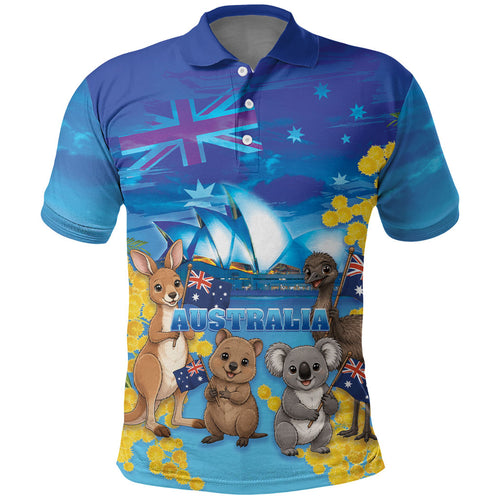 Happy Australia Flag Day Polo Shirt Aussie Animals Grunge Style