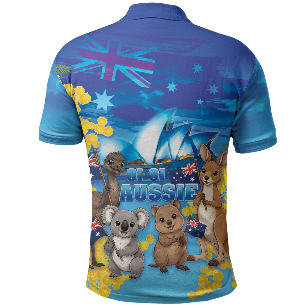 Happy Australia Flag Day Polo Shirt Aussie Animals Grunge Style