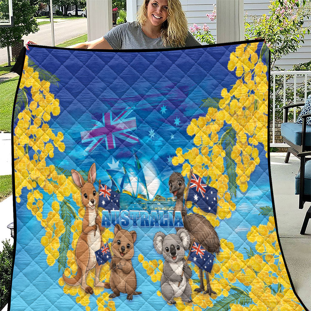 Happy Australia Flag Day Quilt Aussie Animals Grunge Style