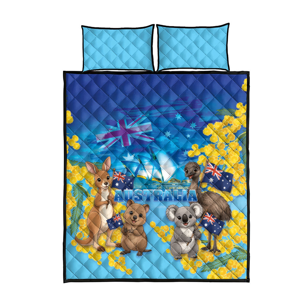 Happy Australia Flag Day Quilt Bed Set Aussie Animals Grunge Style
