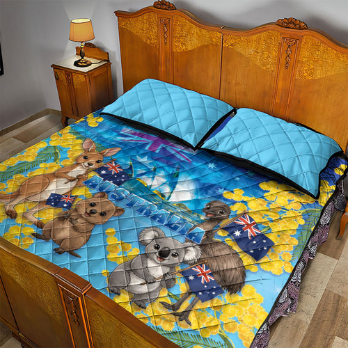 Happy Australia Flag Day Quilt Bed Set Aussie Animals Grunge Style