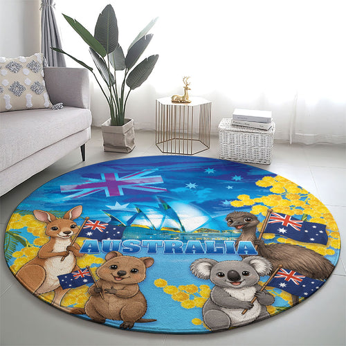 Happy Australia Flag Day Round Carpet Aussie Animals Grunge Style
