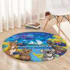 Happy Australia Flag Day Round Carpet Aussie Animals Grunge Style