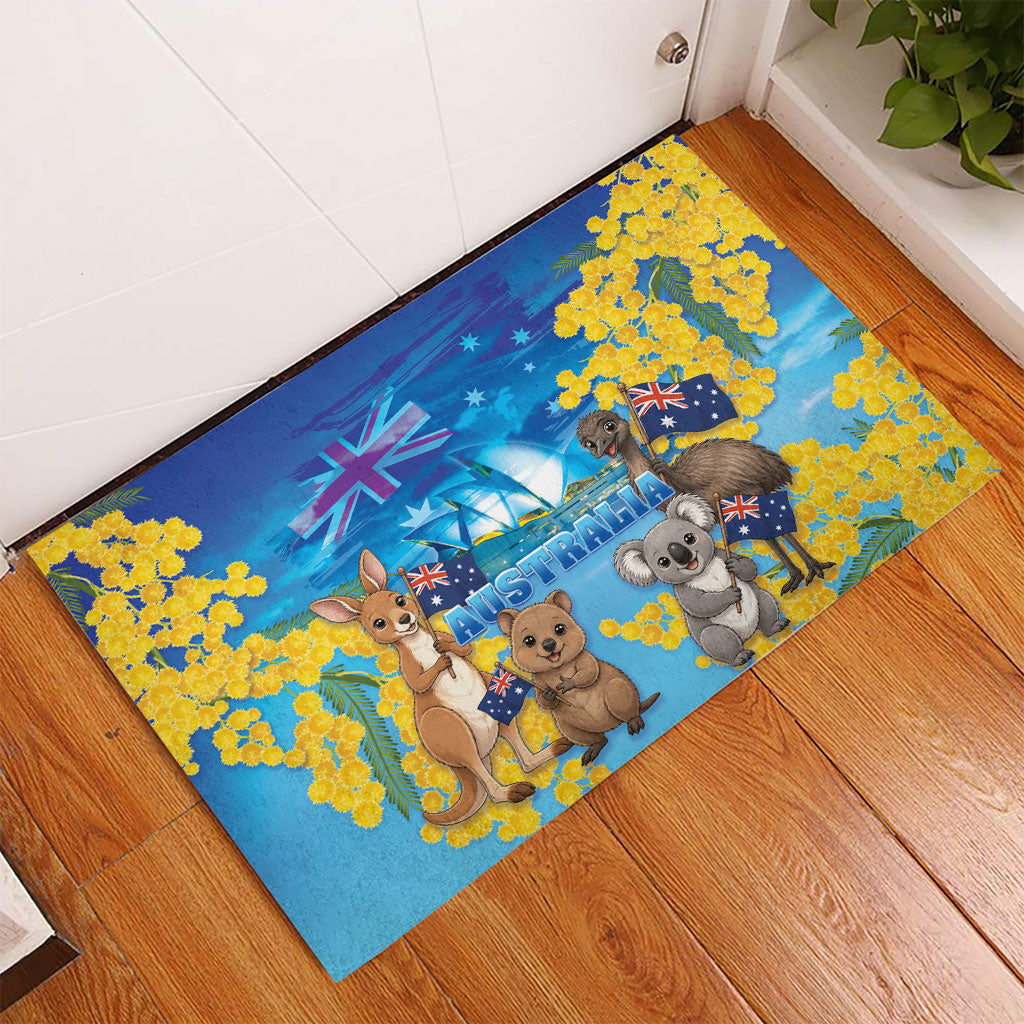 Happy Australia Flag Day Rubber Doormat Aussie Animals Grunge Style