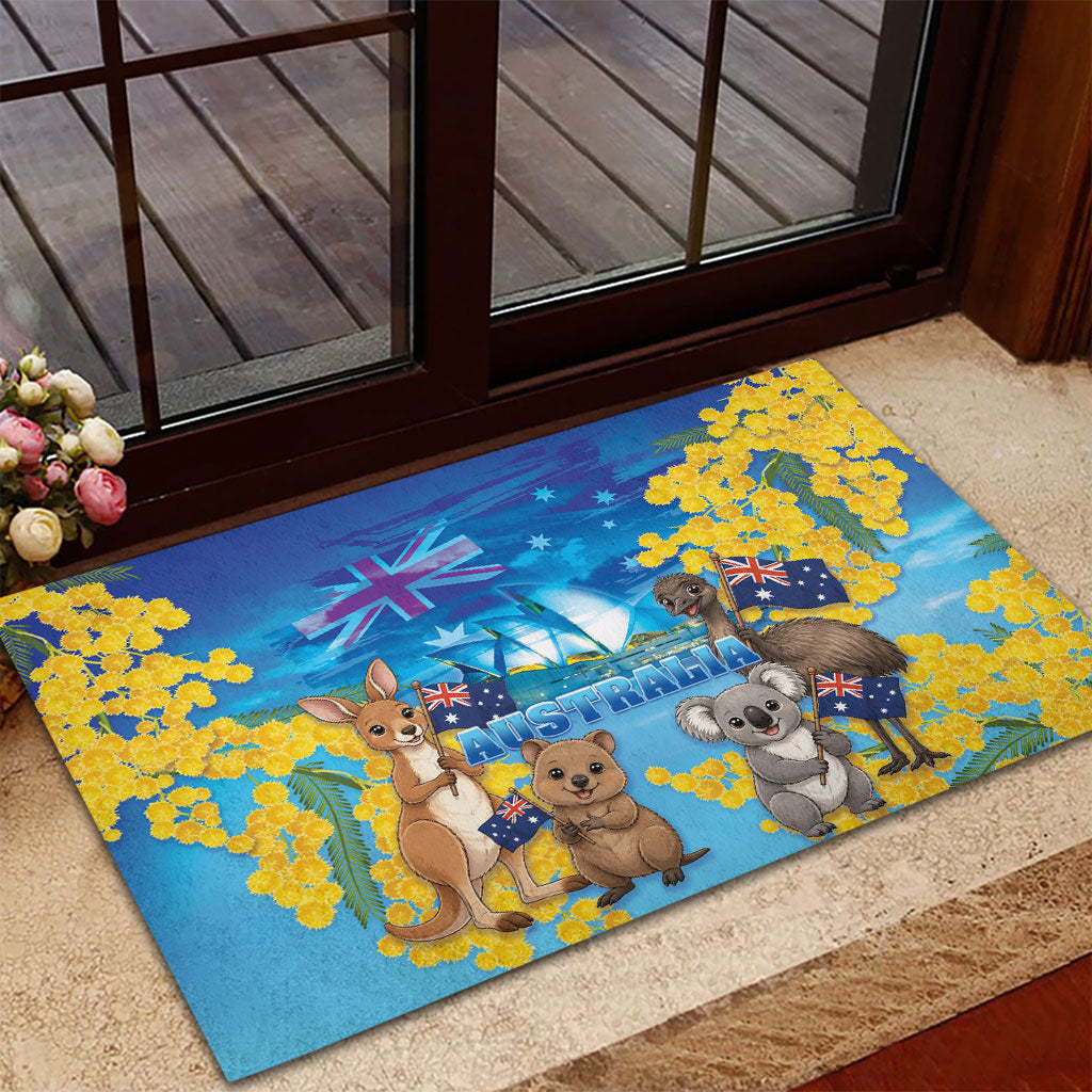 Happy Australia Flag Day Rubber Doormat Aussie Animals Grunge Style