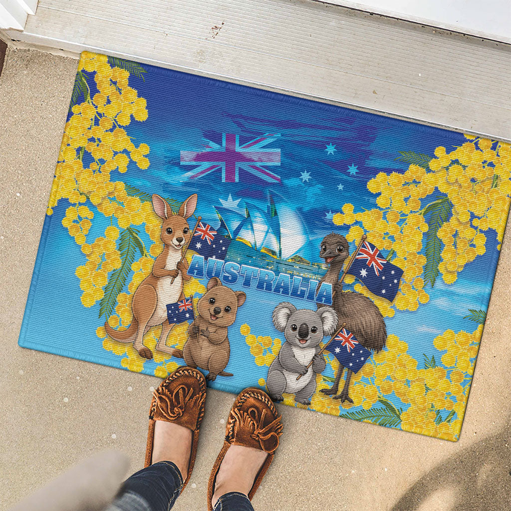 Happy Australia Flag Day Rubber Doormat Aussie Animals Grunge Style