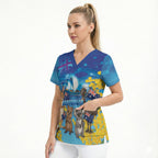 Happy Australia Flag Day Scrub Top Aussie Animals Grunge Style