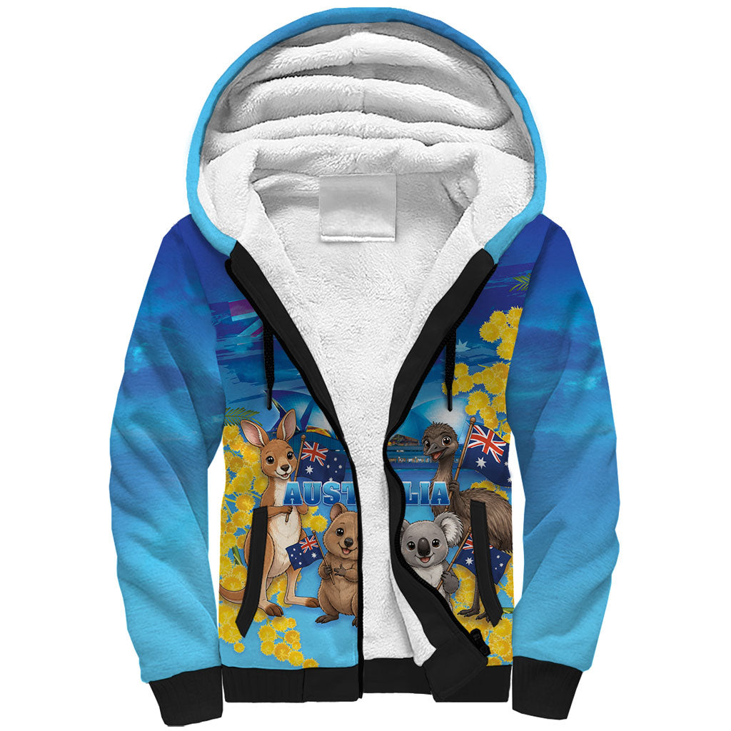 Happy Australia Flag Day Sherpa Hoodie Aussie Animals Grunge Style