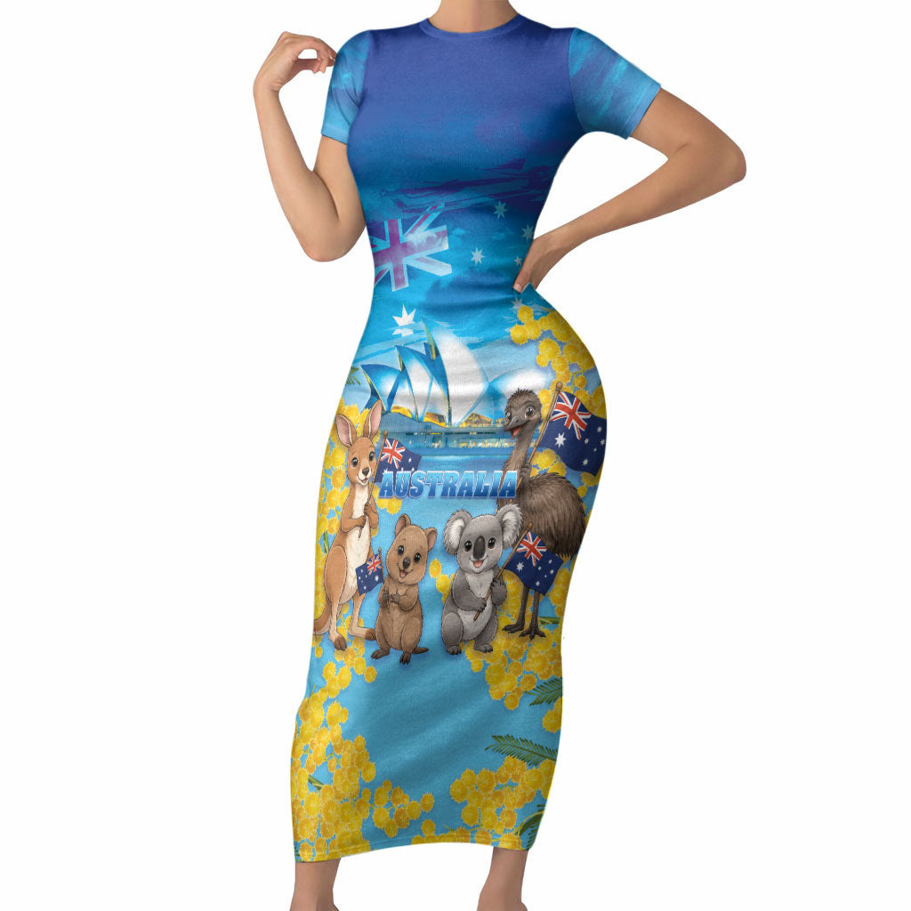 Happy Australia Flag Day Short Sleeve Bodycon Dress Aussie Animals Grunge Style