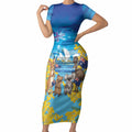 Happy Australia Flag Day Short Sleeve Bodycon Dress Aussie Animals Grunge Style