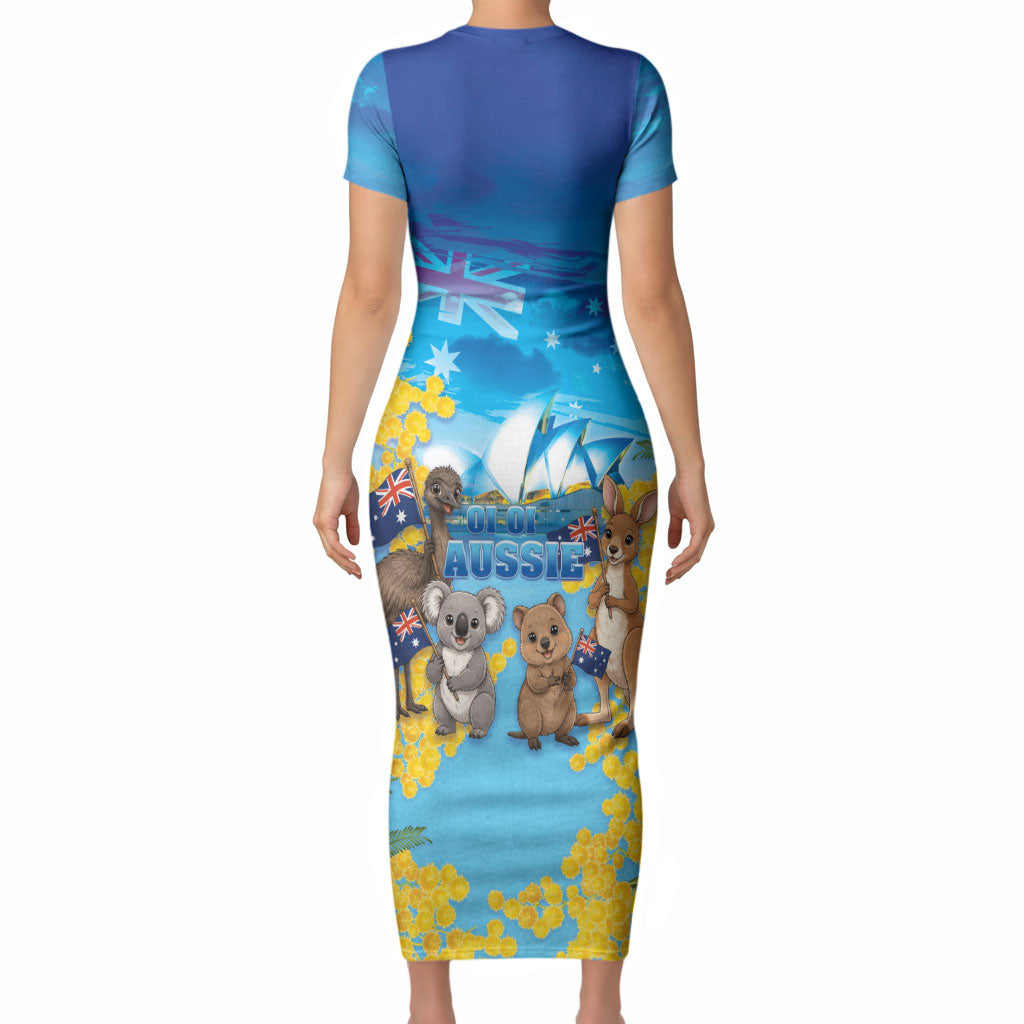 Happy Australia Flag Day Short Sleeve Bodycon Dress Aussie Animals Grunge Style
